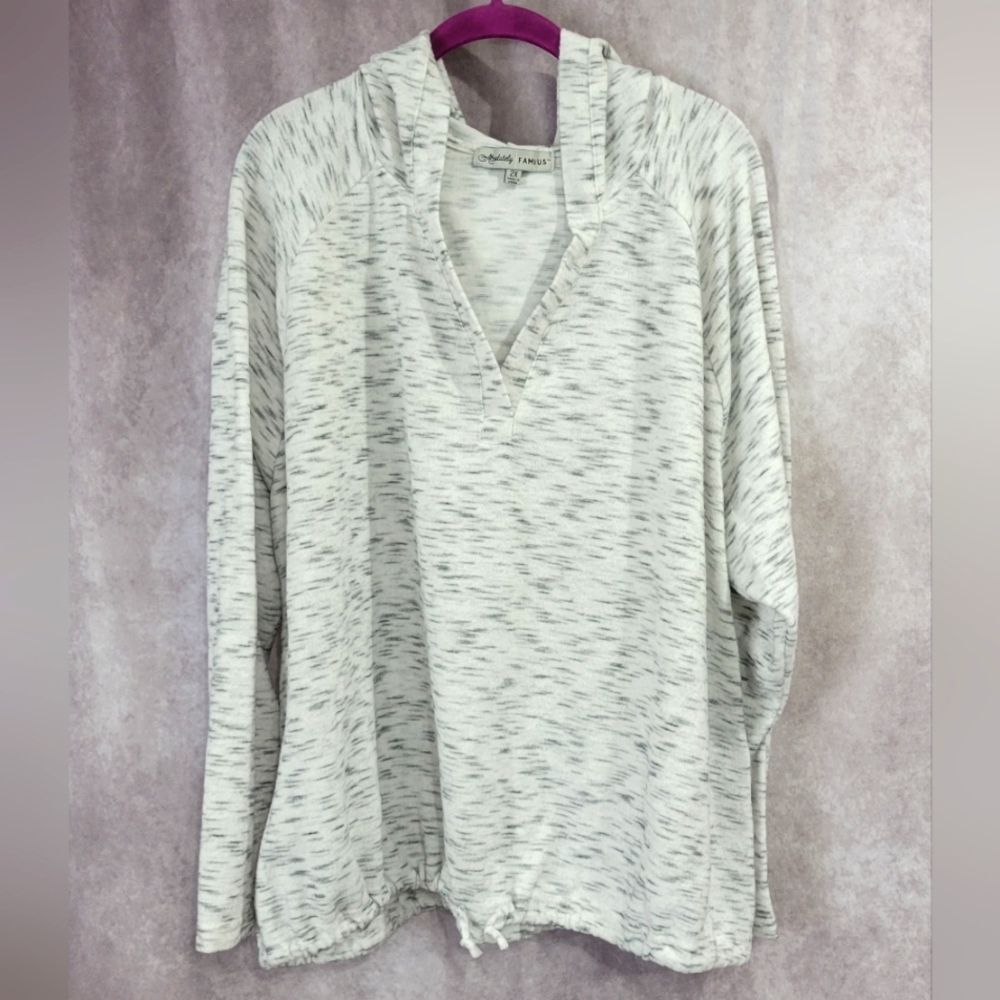 Women's Gray & White Light Fleece Hooded Pullover